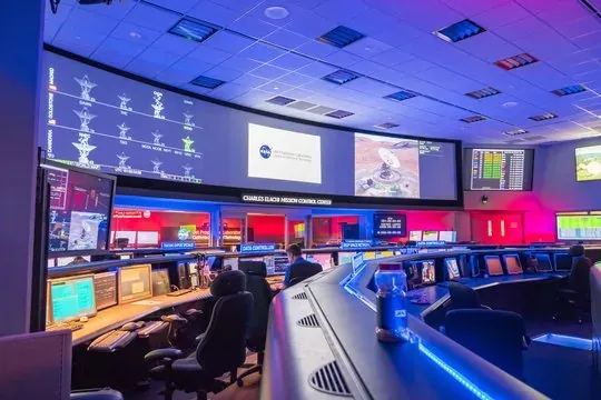 Control room with video wall and operator consoles