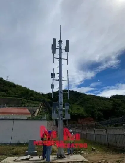Field crew erecting a tower