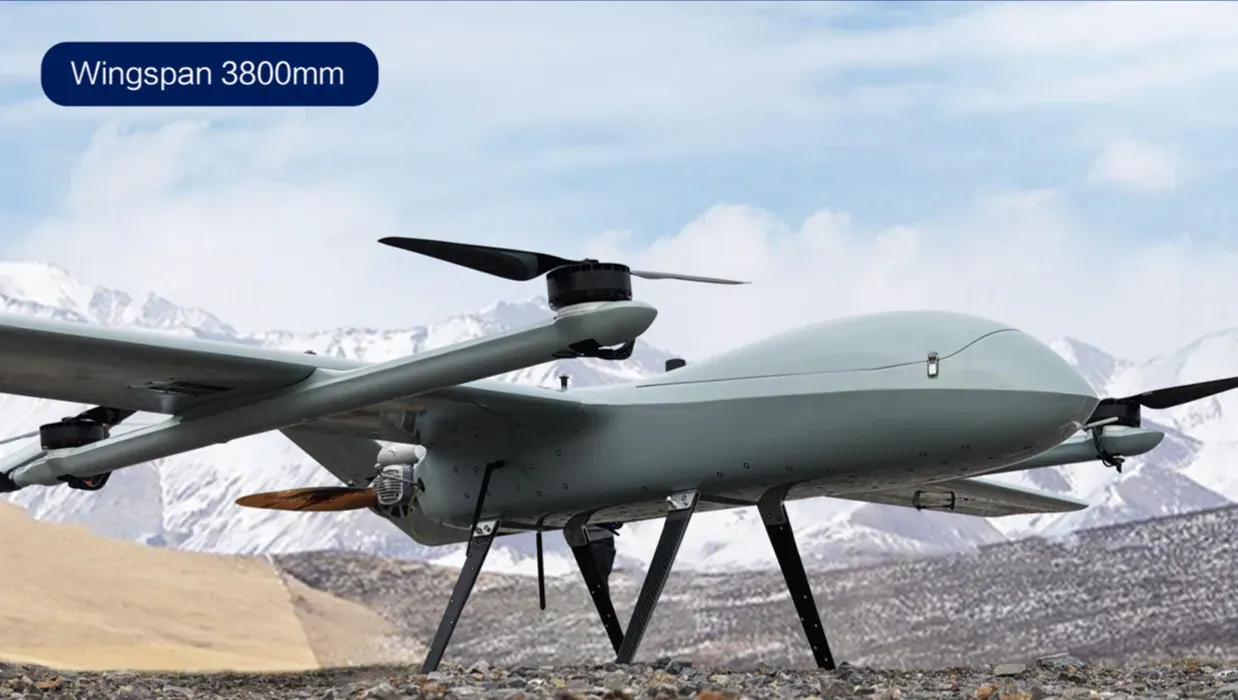 VTOL híbrido a gasolina de 3,800 mm de envergadura en terreno de montaña
