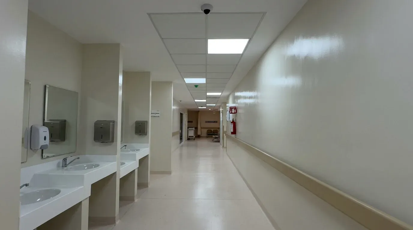 Surveillance dome in a hospital corridor