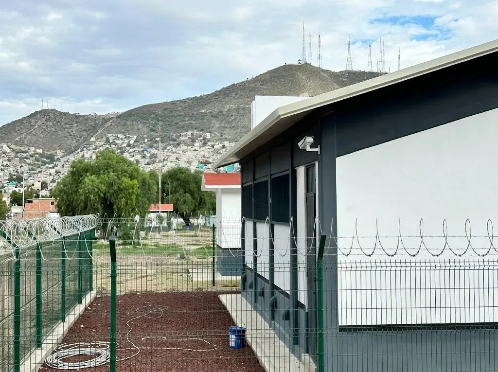 Perimeter camera on a fence with razor wire